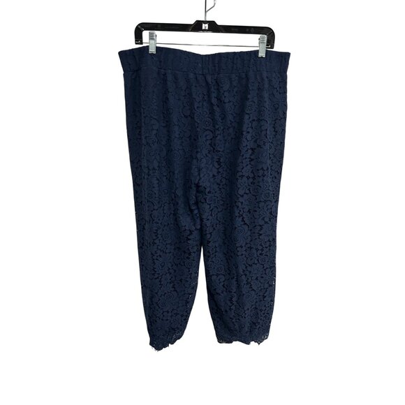 Isaac Mizrahi Live! Elastic Waist Pull On Lace Pants Navy Sz Large Petite Boho - Picture 2 of 10